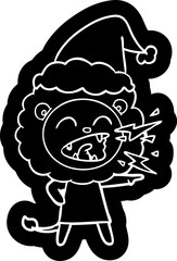 cartoon icon of a roaring lion girl wearing santa hat