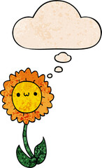 cartoon flower and thought bubble in grunge texture pattern style