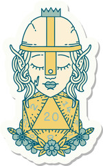 elf fighter with natural twenty dice roll sticker