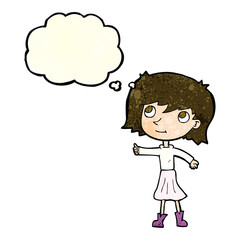 cartoon happy girl with thought bubble