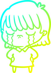 cold gradient line drawing cartoon woman crying