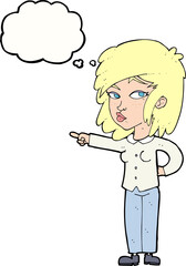 cartoon woman pointing with thought bubble