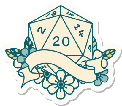 natural twenty D20 dice roll sticker