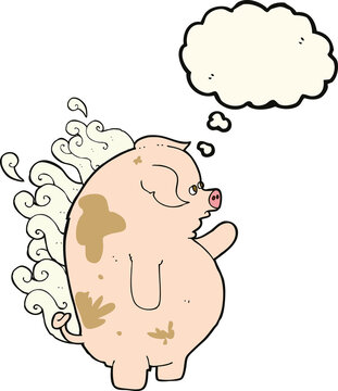 recommend clip art: cartoon fat smelly pig with thought bubble