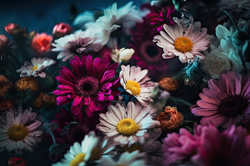 Fototapeta na wymiar Vintage bouquet of beautiful flowers. Colorful floral background. Flowers composition. Created with Generative AI
