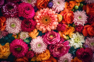 Vintage bouquet of beautiful flowers. Colorful floral background. Flowers composition. Created with Generative AI