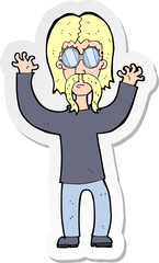 sticker of a cartoon hippie man waving arms