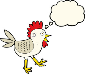funny cartoon chicken with thought bubble