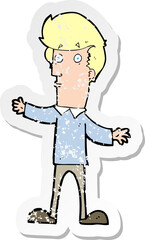 retro distressed sticker of a cartoon startled man