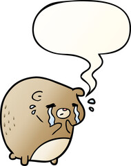 cartoon crying bear and speech bubble in smooth gradient style