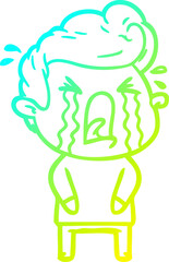 cold gradient line drawing cartoon crying man