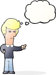 cartoon man pointing with thought bubble