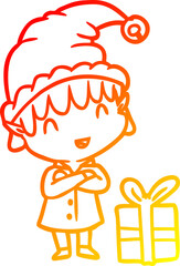 warm gradient line drawing happy christmas elf