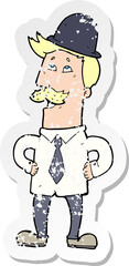 retro distressed sticker of a cartoon man with mustache