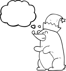 thought bubble cartoon bear wearing christmas hat