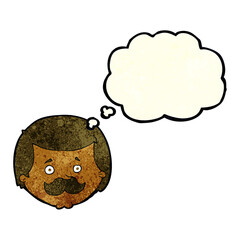 cartoon man with mustache with thought bubble