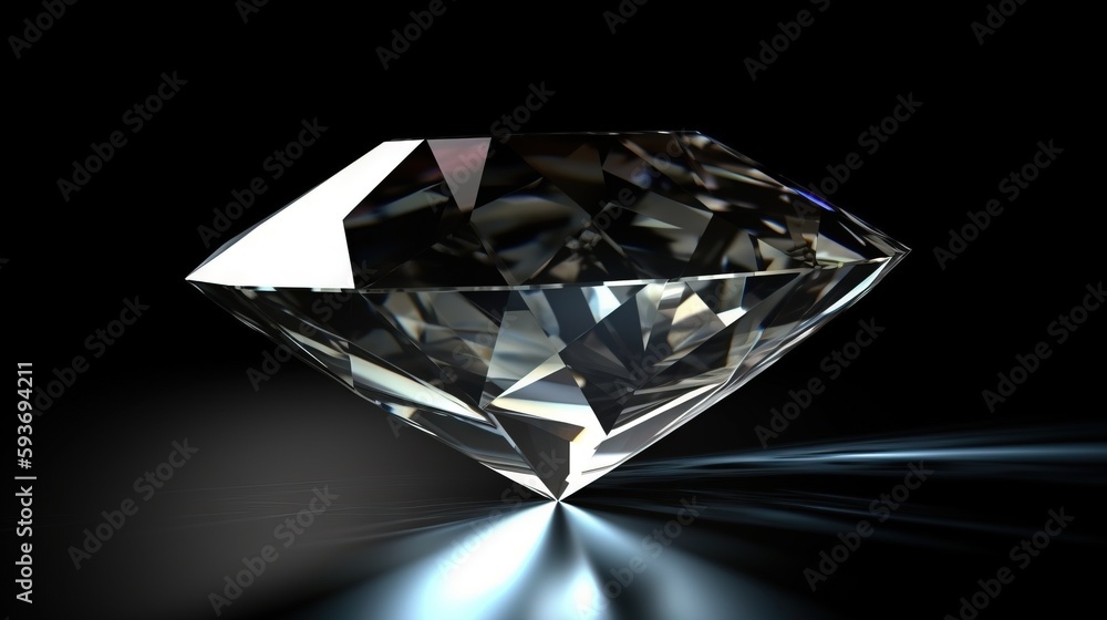 Poster a diamond on a black background with a light shining through it. generative ai
