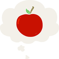 cartoon apple and thought bubble in retro style