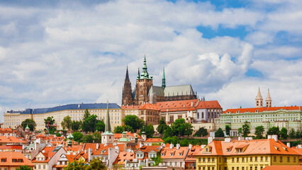 Fototapeta na wymiar View of Prague old historical center with gothic St. Vitus Cathedral at the top