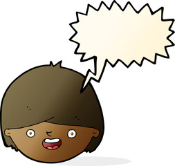 cartoon happy face with speech bubble