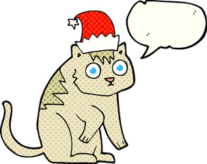 comic book speech bubble cartoon cat wearing christmas hat