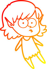 warm gradient line drawing cartoon elf girl floating