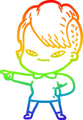 Obraz premium rainbow gradient line drawing cute cartoon girl with hipster haircut