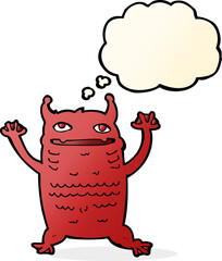 cartoon little monster with thought bubble