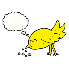 thought bubble cartoon bird pecking seeds