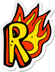 sticker of a cartoon flaming letter