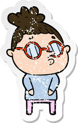 Obraz premium distressed sticker of a cartoon woman wearing glasses