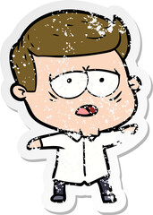 Obraz premium distressed sticker of a cartoon tired man