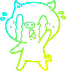cold gradient line drawing crying pig cartoon
