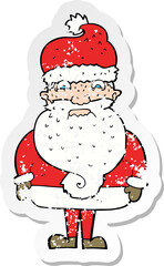retro distressed sticker of a cartoon grumpy santa claus