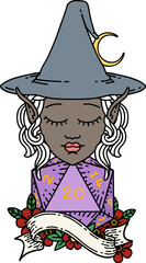 elf mage character with natural twenty dice roll illustration
