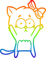 rainbow gradient line drawing cartoon cat