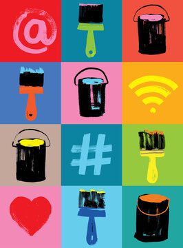 Creative Social Media Concept with Paint Tins and Paint Buckets