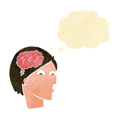cartoon head with brain symbol with thought bubble
