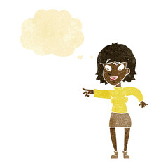 cartoon woman pointing with thought bubble