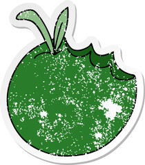 distressed sticker of a quirky hand drawn cartoon apple
