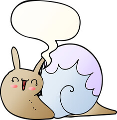 cute cartoon snail and speech bubble in smooth gradient style