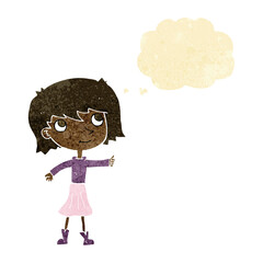 cartoon happy girl with thought bubble