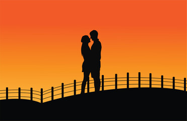 silhouette of a couple on the sunset