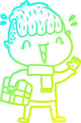 cold gradient line drawing cartoon happy boy surprised