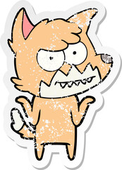 Obraz na płótnie Canvas distressed sticker of a cartoon grinning fox