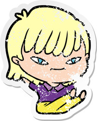 distressed sticker of a cartoon woman