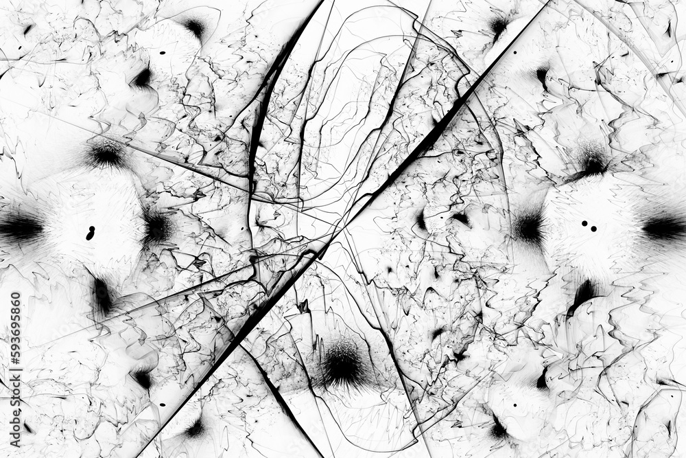 Poster black pattern of crooked strokes and lines on a white background. abstract fractal 3d rendering