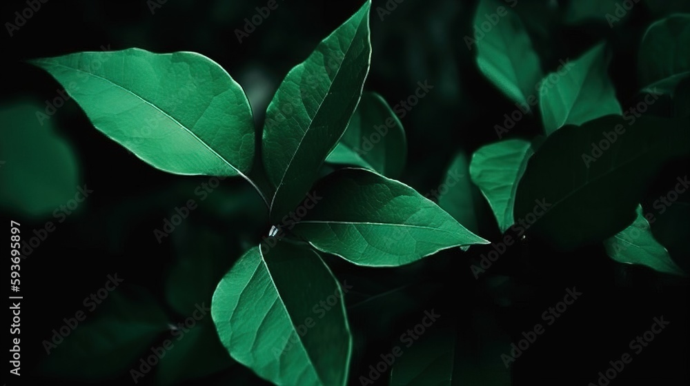 Poster a close up of a green leaf on a tree branch. generative ai