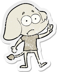 distressed sticker of a cartoon unsure elephant