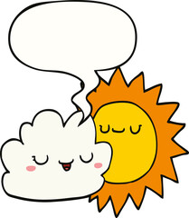 cartoon sun and cloud and speech bubble